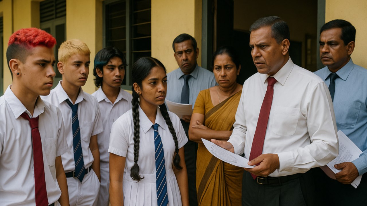 කොණ්ඩ වවපු, පාට කොණ්ඩ, කරාබු පැලඳ එන පාසල් සිසුන්ට චක්‍රලේඛයක්