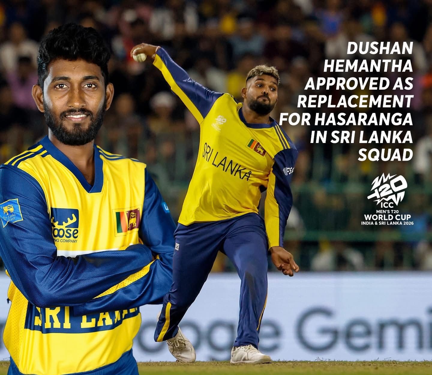 වනිඳුට T 20 ලෝක කුසලානය අහිමි වෙයි – දුෂාන් කණ්ඩායමට 