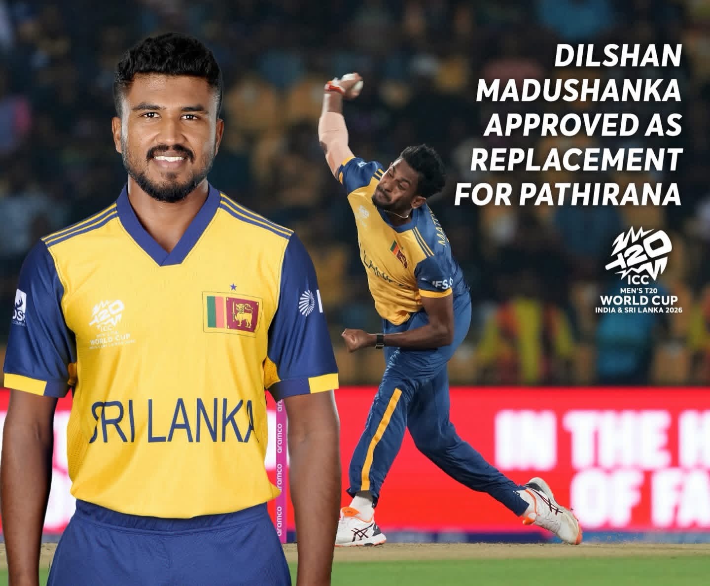 T 20 ලෝක කුසලානයෙන් මතීෂ ඉවතට – මධුශංක කණ්ඩායමට 