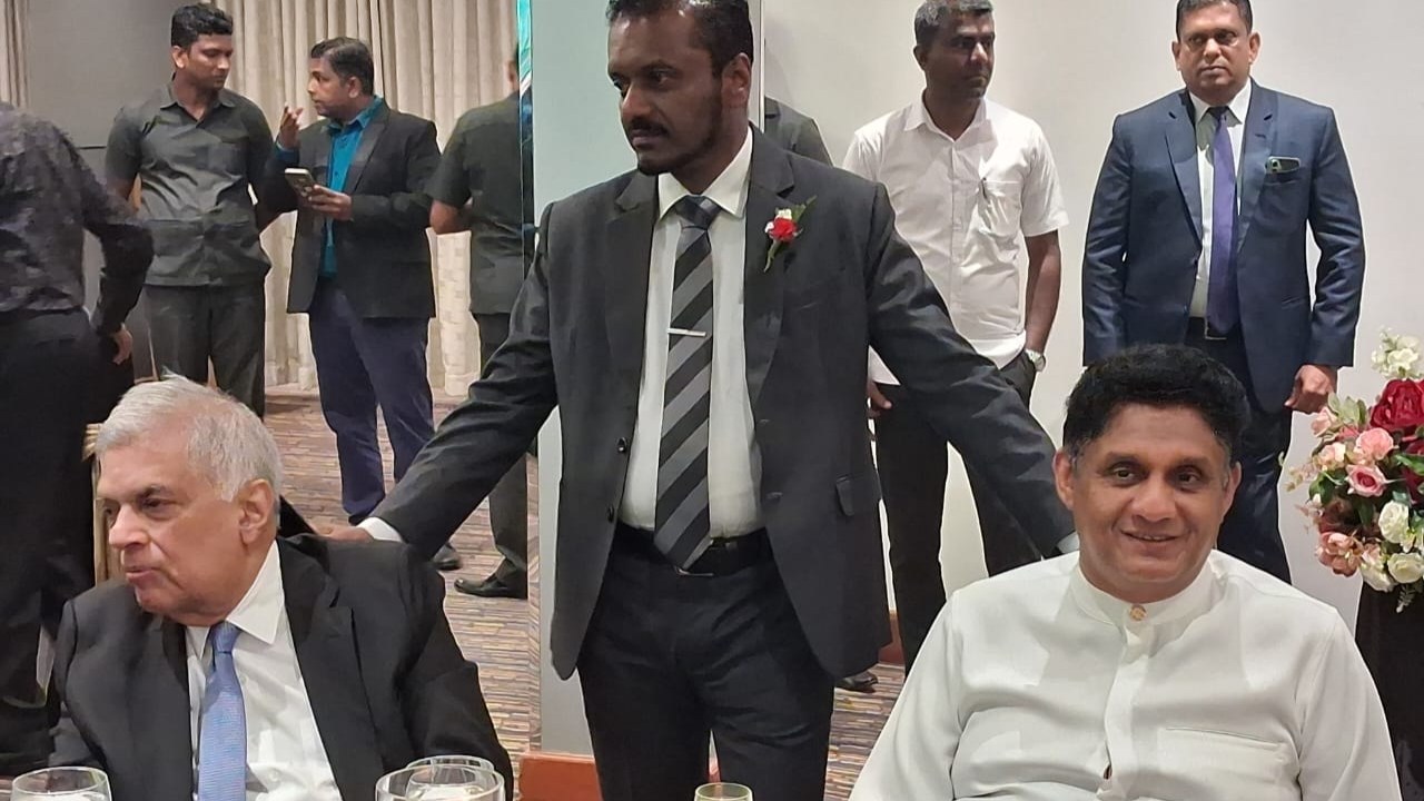 එජාප සජබ දීගයත් හරි යයි වගේ! මගුල් ගෙදරදී රනිල්, සජිත්, චාමර හැමෝම ලොකු කතාවක! (VIDEO)