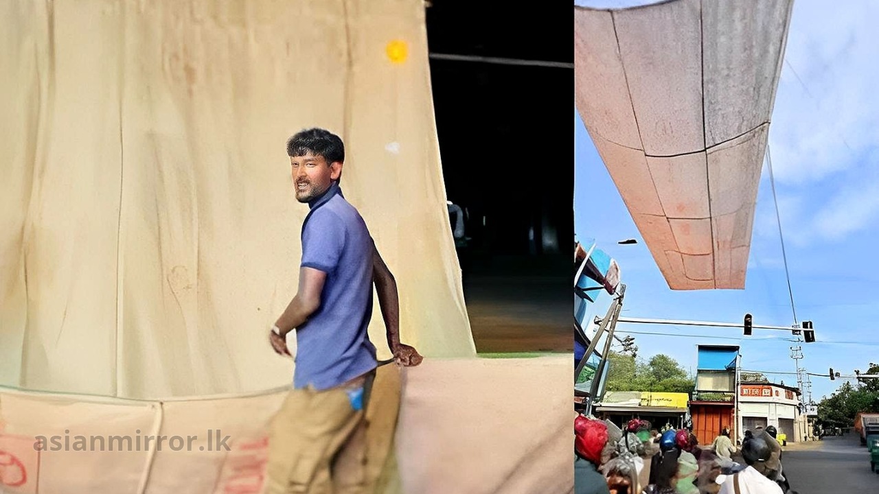 පාරේ යන අය තද අව්වෙන් බේරගන්න යාපනේ පාරක ගෝනි ආවරණ